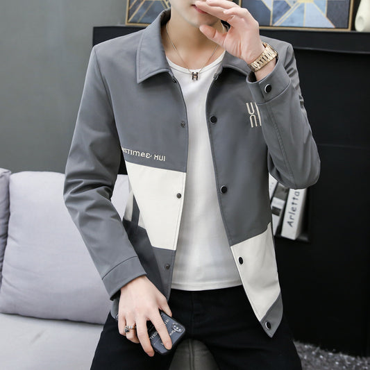 2023 New Style Jacket Men's Spring and Autumn Korean Style Fashionable Lapel Jacket Men's Youth Casual Men's Thin Spring Jacket