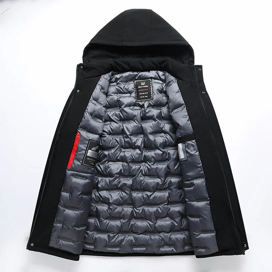 2026 New Winter Long Parkas Men Thicken Casual Parka Slim Fit Jacket Waterproof Warm Hodded Removable Outwear Coat