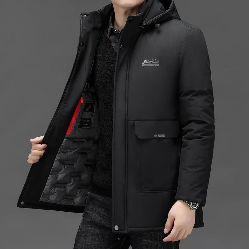 New Brand Designer Casual Men Jacket Fashion Outwear Parkas Longline Windbreaker Coats Top Quality Winter Thicken Men Clothing