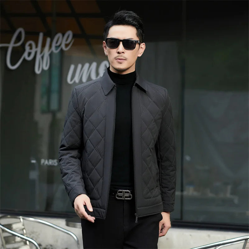 Winter Fashion Lightweight Silk Cotton Jacket for Middle-Aged Men Korean Business Casual Style Thickened Warm Collar Coat