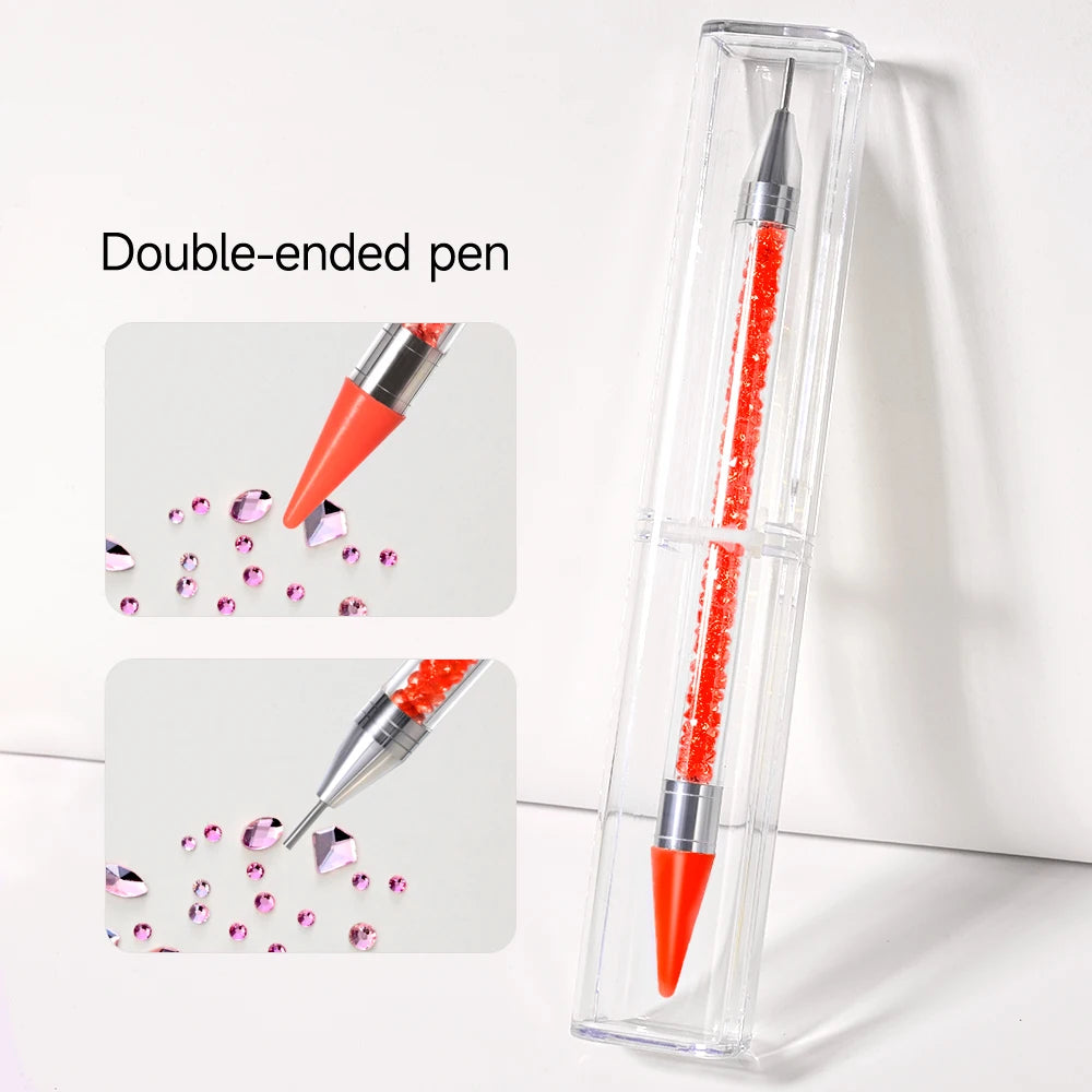 Dual-Ended Rhinestone Picker Pen + Box Nail Art Dotting Point Drill Pen Crystal Handle Gem Jewelry Dot Painting Wax Pencil Tools