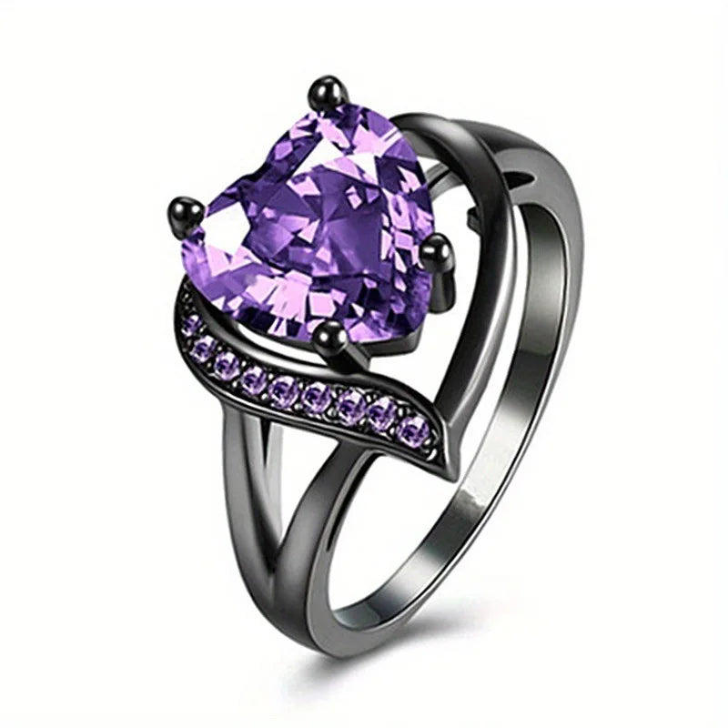 European and American new fashionable love purple zircon embellished dragon patterned stainless steel couple ring