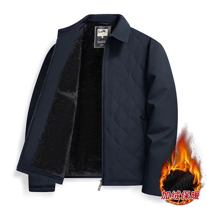 Men's Business Casual Cotton Jacket Thickened Autumn Winter Style Turn-down Collar Warm Outerwear for Middle-aged And Elderly
