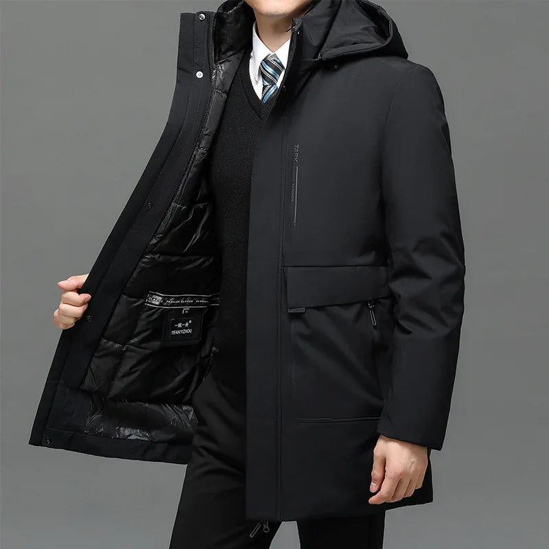 Winter New Fashion Men's Solid Color Casual Trendy Simple Basic Long Sleeve Hooded Quilted Coats Male Detachable Parkas Clothes