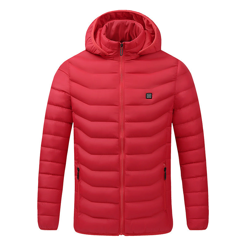 Cross-Border Heated Cotton Coat, Intelligent Constant Temperature, USB Heated Cotton Coat for Men and Women, Pure Color Hooded Heated Warm Cotton Coat