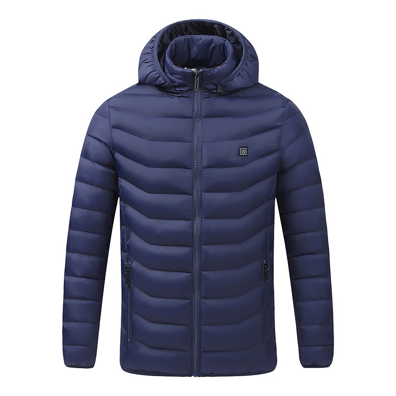 Cross-Border Heated Cotton Coat, Intelligent Constant Temperature, USB Heated Cotton Coat for Men and Women, Pure Color Hooded Heated Warm Cotton Coat