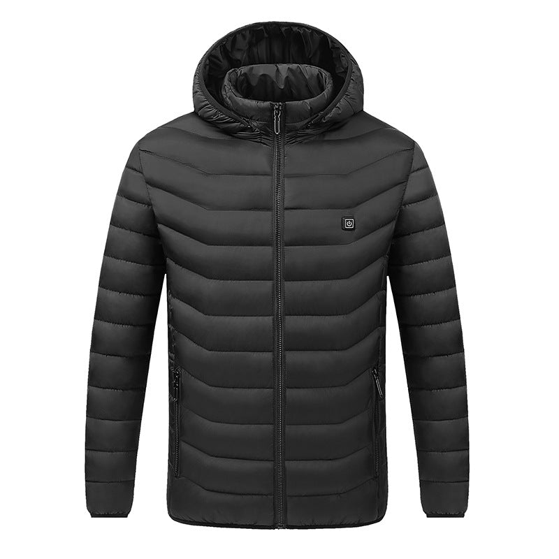 Cross-Border Heated Cotton Coat, Intelligent Constant Temperature, USB Heated Cotton Coat for Men and Women, Pure Color Hooded Heated Warm Cotton Coat