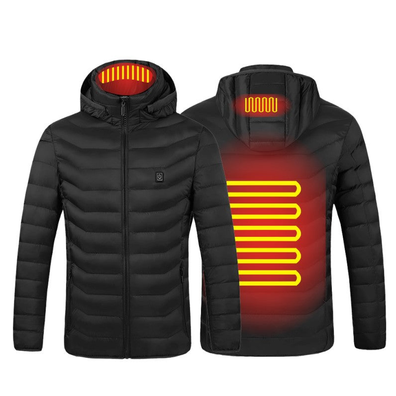 Cross-Border Heated Cotton Coat, Intelligent Constant Temperature, USB Heated Cotton Coat for Men and Women, Pure Color Hooded Heated Warm Cotton Coat