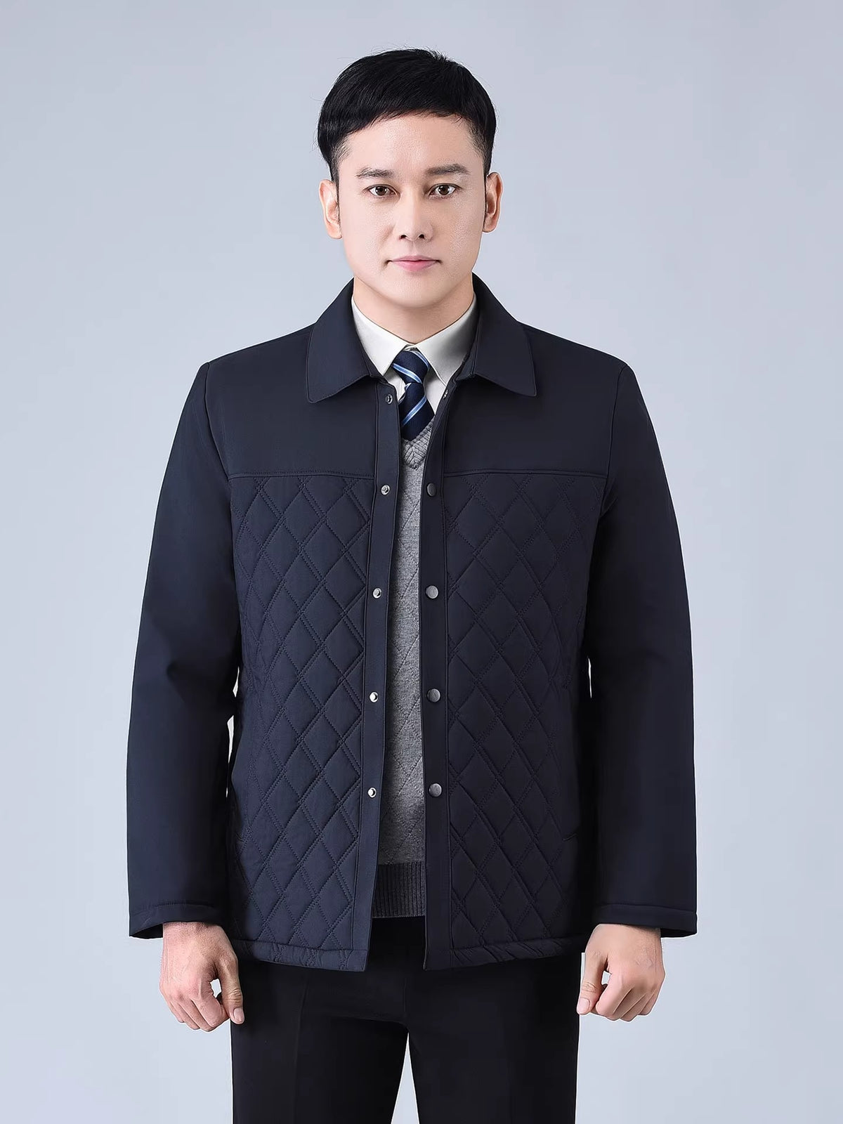 Dad's Winter Outwear, Cotton-Padded Outwear, Middle-Aged and Elderly Men's Cotton-Padded Thickeneded Cotton-Padded Jacket, Autumn and Winter Grandpa's Stand-Up Collar Top