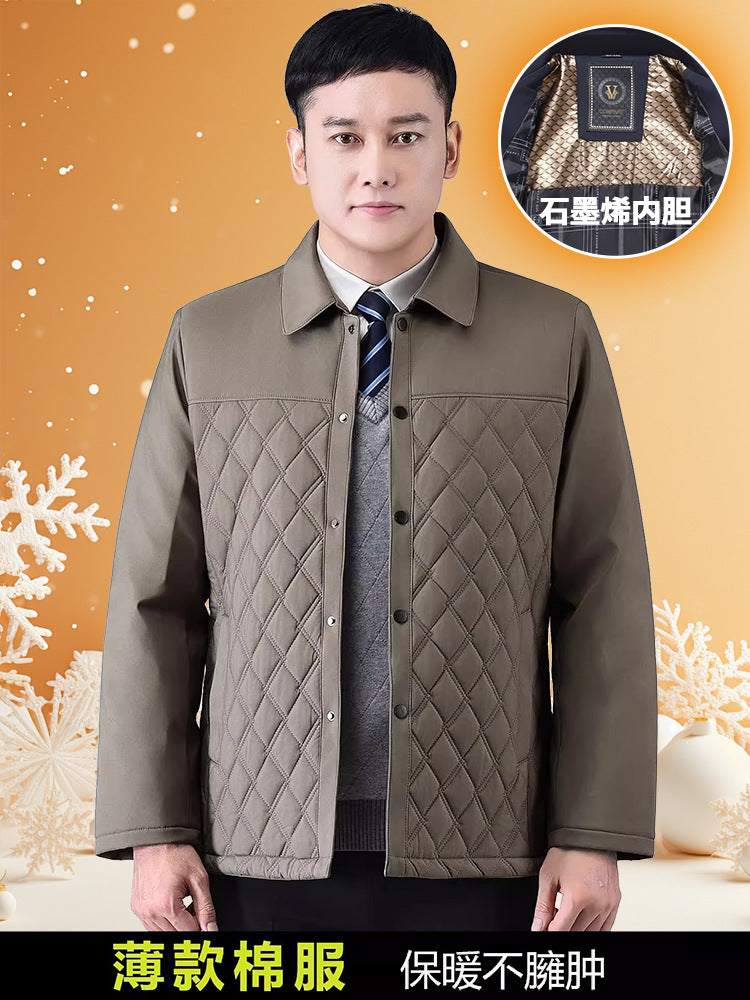 Dad's Winter Outwear, Cotton-Padded Outwear, Middle-Aged and Elderly Men's Cotton-Padded Thickeneded Cotton-Padded Jacket, Autumn and Winter Grandpa's Stand-Up Collar Top