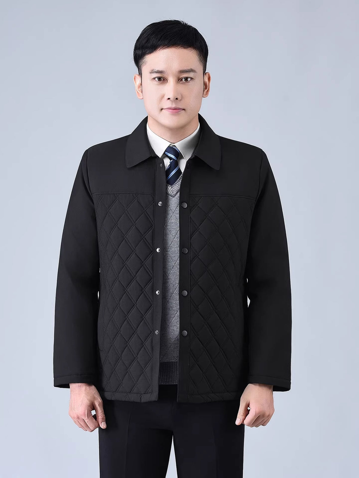 Dad's Winter Outwear, Cotton-Padded Outwear, Middle-Aged and Elderly Men's Cotton-Padded Thickeneded Cotton-Padded Jacket, Autumn and Winter Grandpa's Stand-Up Collar Top