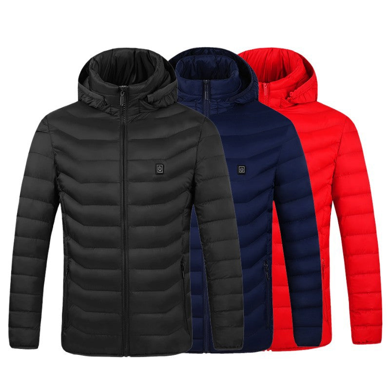 Cross-Border Heated Cotton Coat, Intelligent Constant Temperature, USB Heated Cotton Coat for Men and Women, Pure Color Hooded Heated Warm Cotton Coat