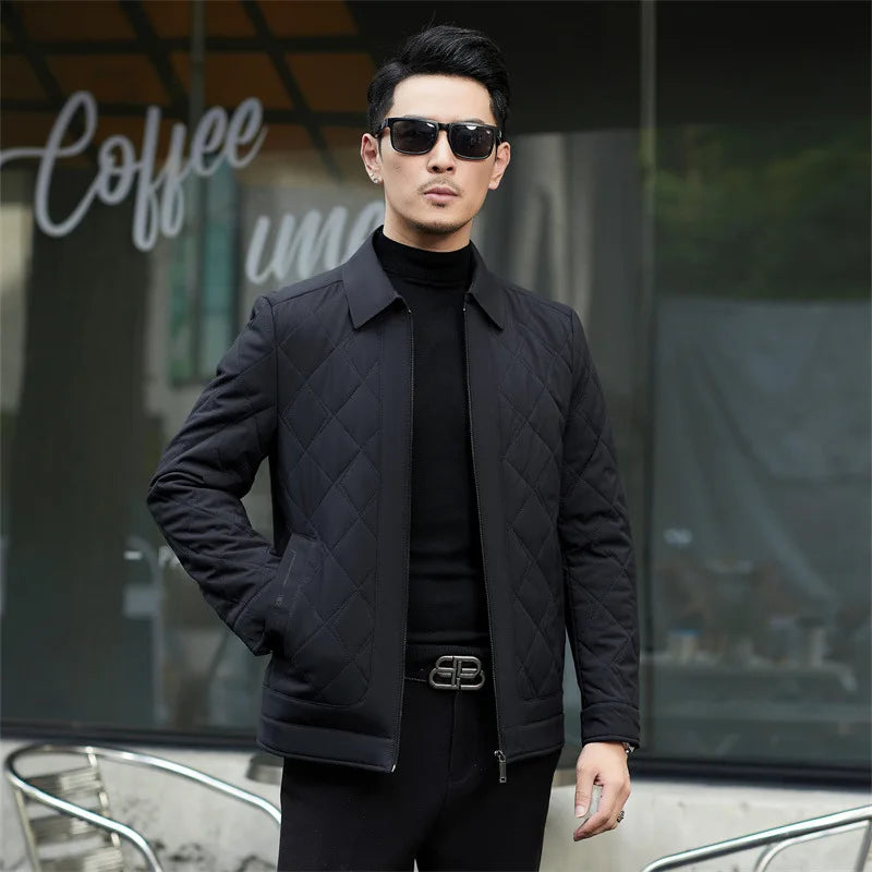 Winter Fashion Lightweight Silk Cotton Jacket for Middle-Aged Men Korean Business Casual Style Thickened Warm Collar Coat