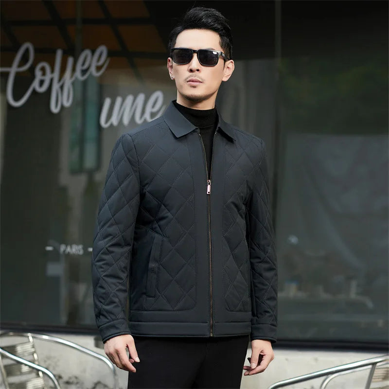 Winter Fashion Lightweight Silk Cotton Jacket for Middle-Aged Men Korean Business Casual Style Thickened Warm Collar Coat