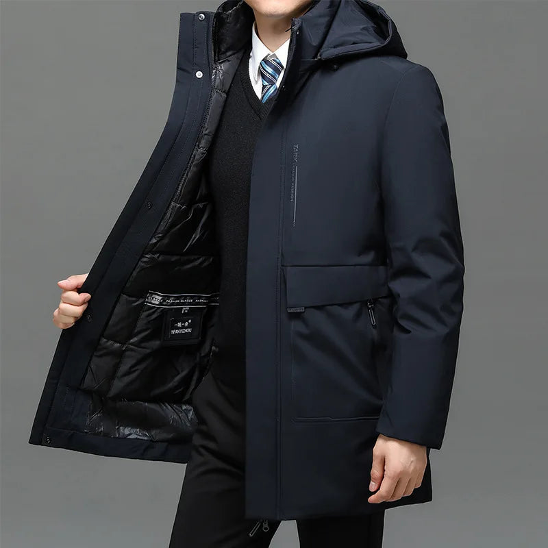 Winter New Fashion Men's Solid Color Casual Trendy Simple Basic Long Sleeve Hooded Quilted Coats Male Detachable Parkas Clothes