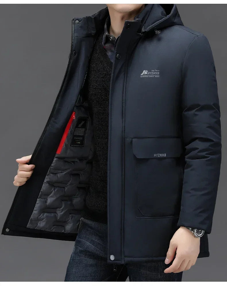 New Brand Designer Casual  Men Jacket Fashion Outwear Parkas Longline Windbreaker Coats Top Quality Winter Thicken Men Clothing