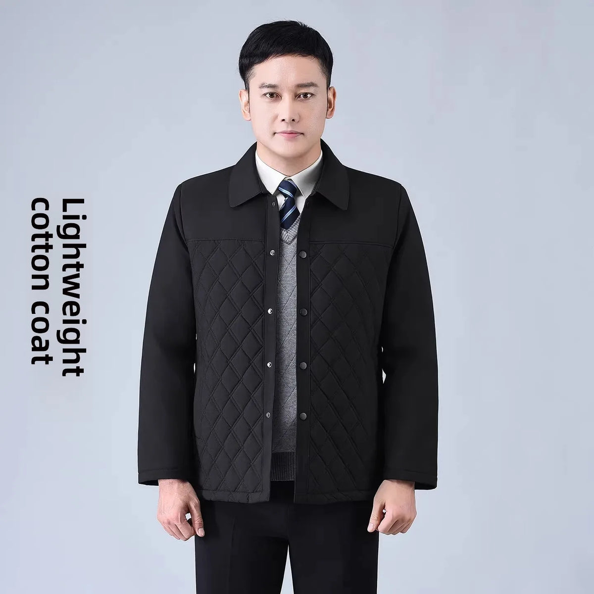 Thickened Cotton Jacket Winter Coat for Middle-Aged And Elderly Men Grandpa Style Stand Collar Thickened Polyester Fiber Coat