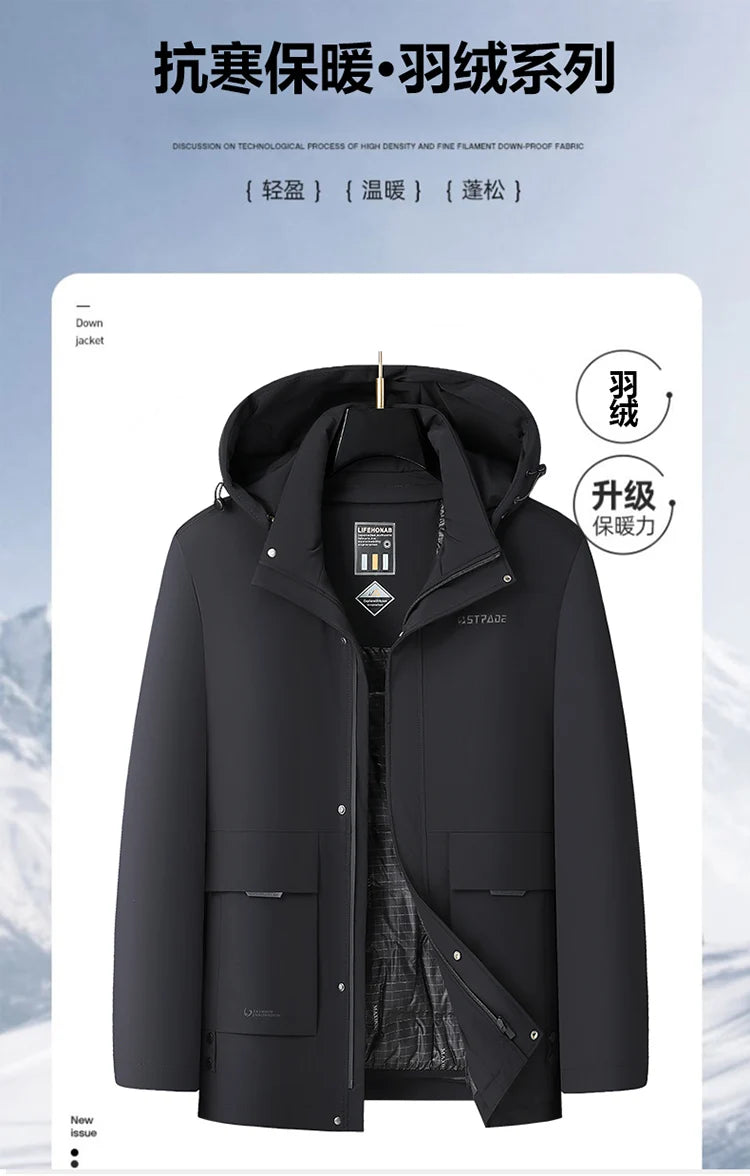 Casual Men's Warm Hooded White Duck Down Jackets 2026 Winter Oversized L-7XL Solid Windproof Puffer Coats Outwear Thicken Parkas