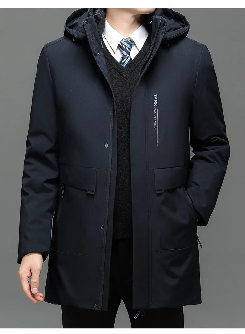 Winter New Fashion Men's Solid Color Casual Trendy Simple Basic Long Sleeve Hooded Quilted Coats Male Detachable Parkas Clothes
