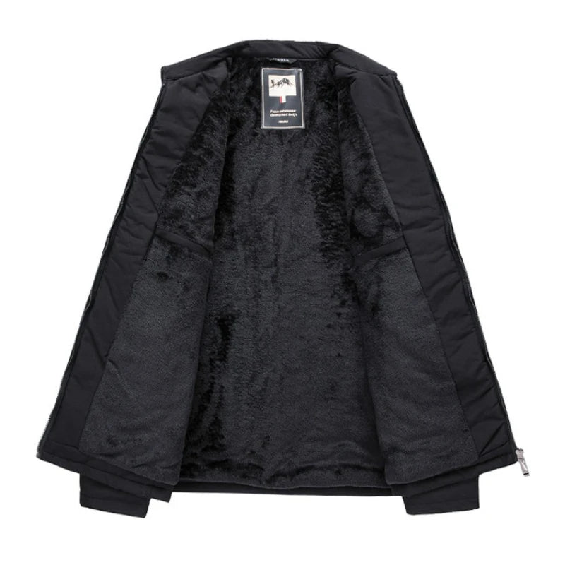 Business Insulated Jacket, Men's 2025 Winter Fleece-Lined Jacket, Warmth, Navy Blue Black