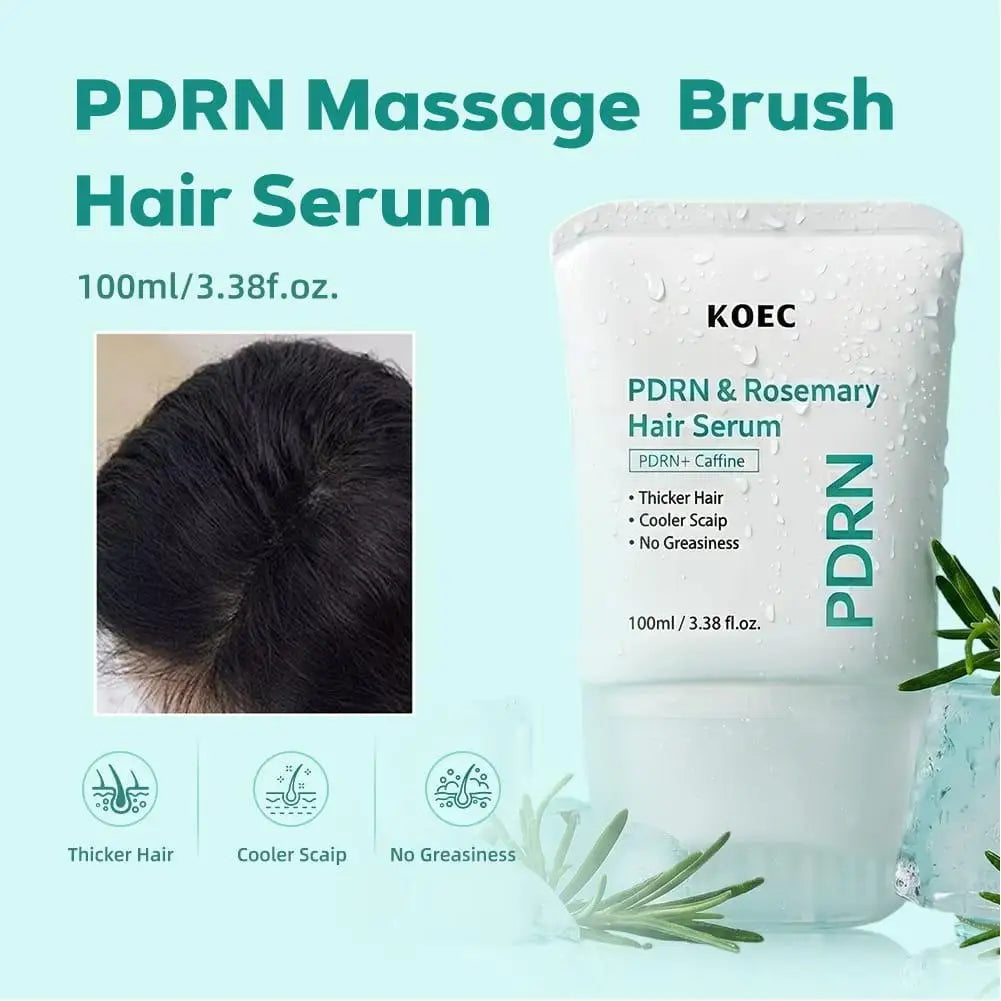 PDRN Rosemary Hair Serum 100ml With Massage Comb, Caffeine Scalp Nourishing Essence Boost Thicker Hair Refreshing Scalp Care