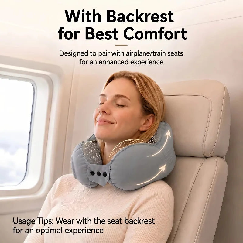 Crown Inflatable U-Shaped Travel Pillow Portable Neck Support Quick Inflation Soft Velvet Ergonomic For Airplane Train Car Nap