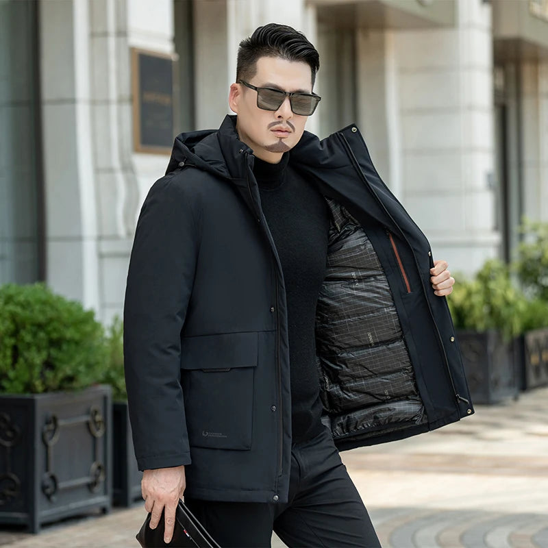 Casual Men's Warm Hooded White Duck Down Jackets 2026 Winter Oversized L-7XL Solid Windproof Puffer Coats Outwear Thicken Parkas