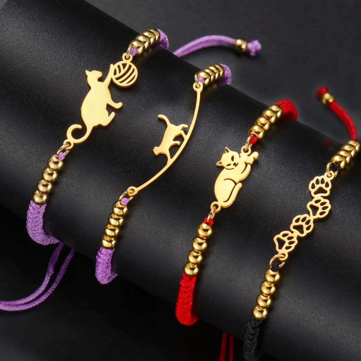 LIKGREAT Cat Pendant Bracelet for Women Men Animal Cat Dog Bear Paw Charm Adjustable Rope Chain Jewelry Party Gift Wholesale