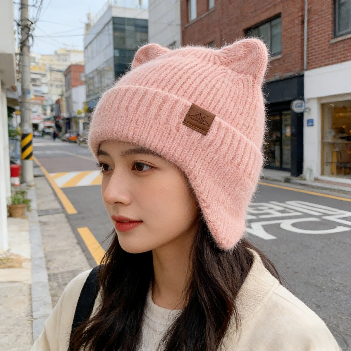 New Women Candy Colors Earflap Beanie Fashion Faux Fur Knitted Hat Lovely With Cat Ear Soft Beanie Hats Female Streetwear Hat