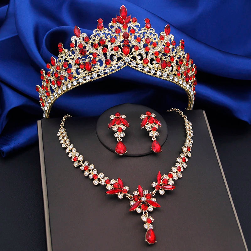 Purple Crystal Bridal Jewelry Sets Women Tiaras Bride Necklace Earrings for Wedding Crown Jewelry Set Prom