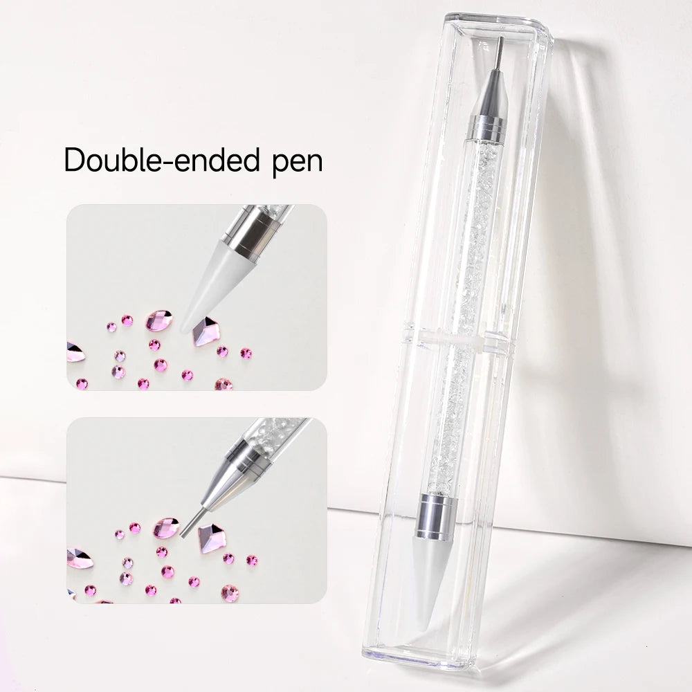 Dual-Ended Rhinestone Picker Pen + Box Nail Art Dotting Point Drill Pen Crystal Handle Gem Jewelry Dot Painting Wax Pencil Tools