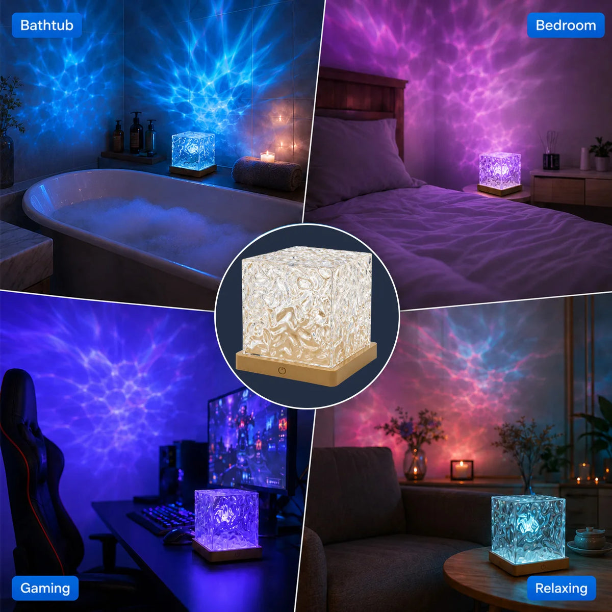 Aurora Water Wave Projector Night Light Touch Remote Control 16 Color 1200mAh Rechargeable Ocean Ripple Bedroom Atmosphere Lamp