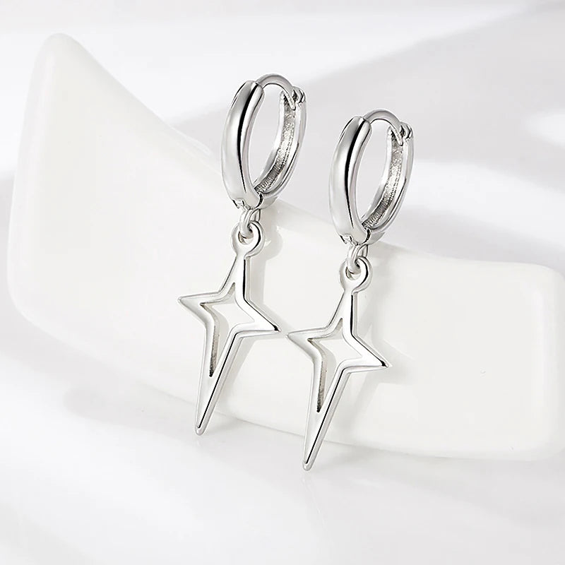 Gothic Punk Style Metal Drop Earrings Black/Silver Color Stars Cross Pendientes Fashion For Women Men Rock Jewelry