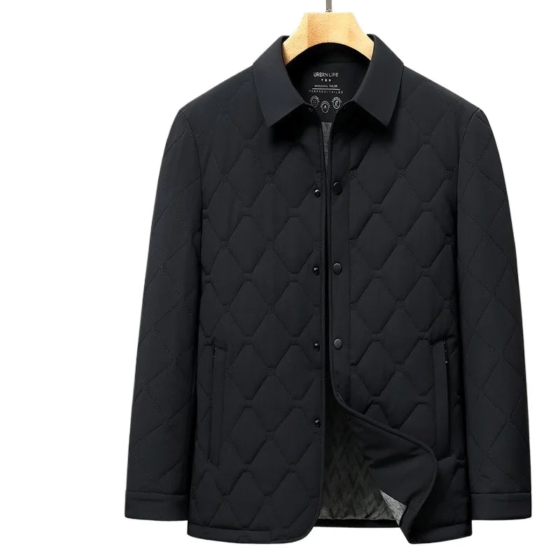 New Arrival Fashion Men's Autumn Winter Lapel Diamond Grid Lightweight Casual Padded Cotton Jacket Business Warm Size M-4XL