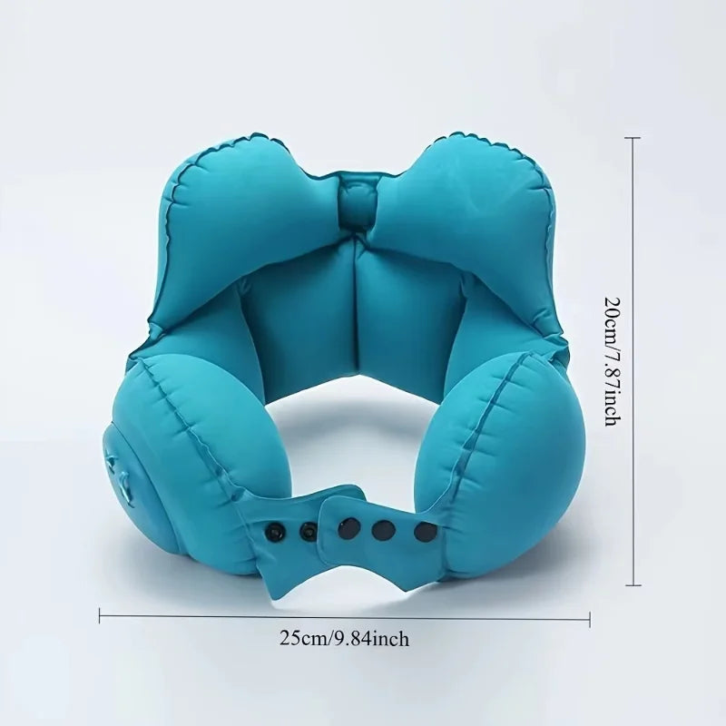 Crown Inflatable U-Shaped Travel Pillow Portable Neck Support Quick Inflation Soft Velvet Ergonomic For Airplane Train Car Nap