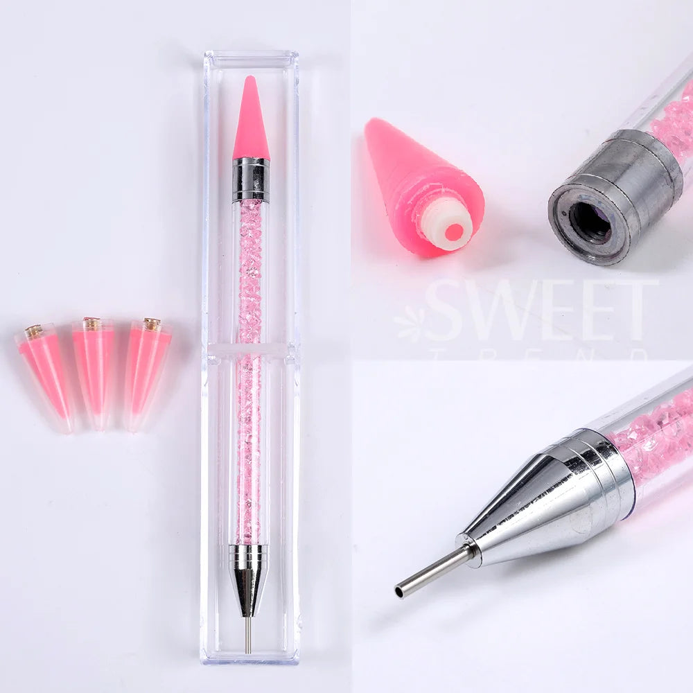 SWEET TREND-1 Set Rhinestone Picker Dotting Pen Wax Dotting Pens Diamond Rhinestones Dotting Nail Art Gem Pick Up Manicure Tool