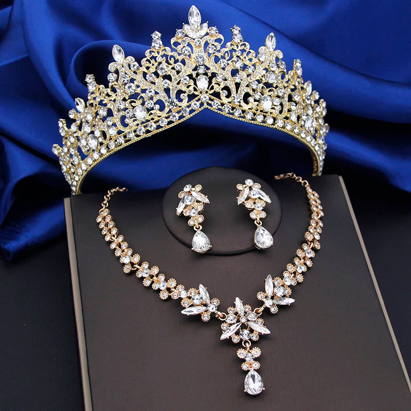 Purple Crystal Bridal Jewelry Sets Women Tiaras Bride Necklace Earrings for Wedding Crown Jewelry Set Prom