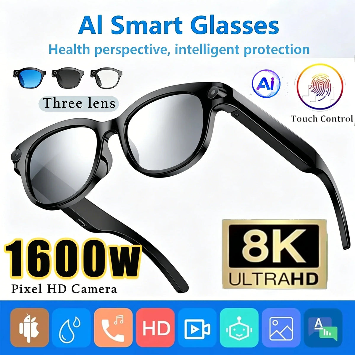 Lenovo 8K HD AI Smart Glasses Camera 1600WDual Real-time Translation Bluetooth Call Shoot Audio Video Music Play Sunglasses 2026