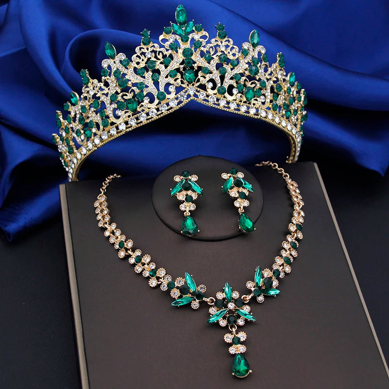 Purple Crystal Bridal Jewelry Sets Women Tiaras Bride Necklace Earrings for Wedding Crown Jewelry Set Prom