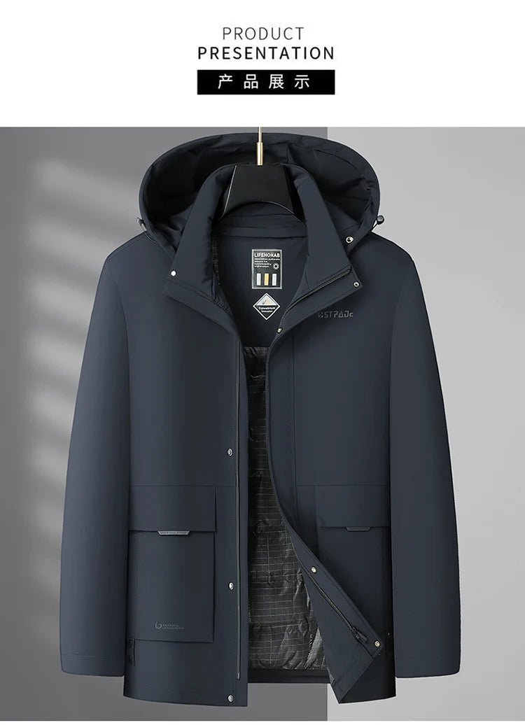 Casual Men's Warm Hooded White Duck Down Jackets 2026 Winter Oversized L-7XL Solid Windproof Puffer Coats Outwear Thicken Parkas