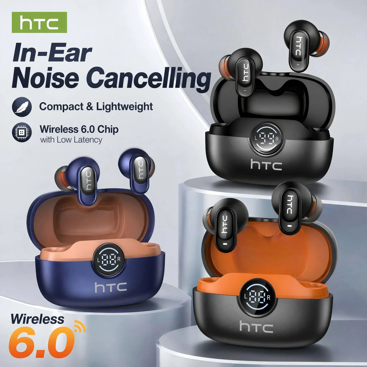 HTC NE79 Bluetooth Earphones AI Translator Earbuds Soft In-Earbuds for Wireless Headphones, Noise Reduction Long Battery