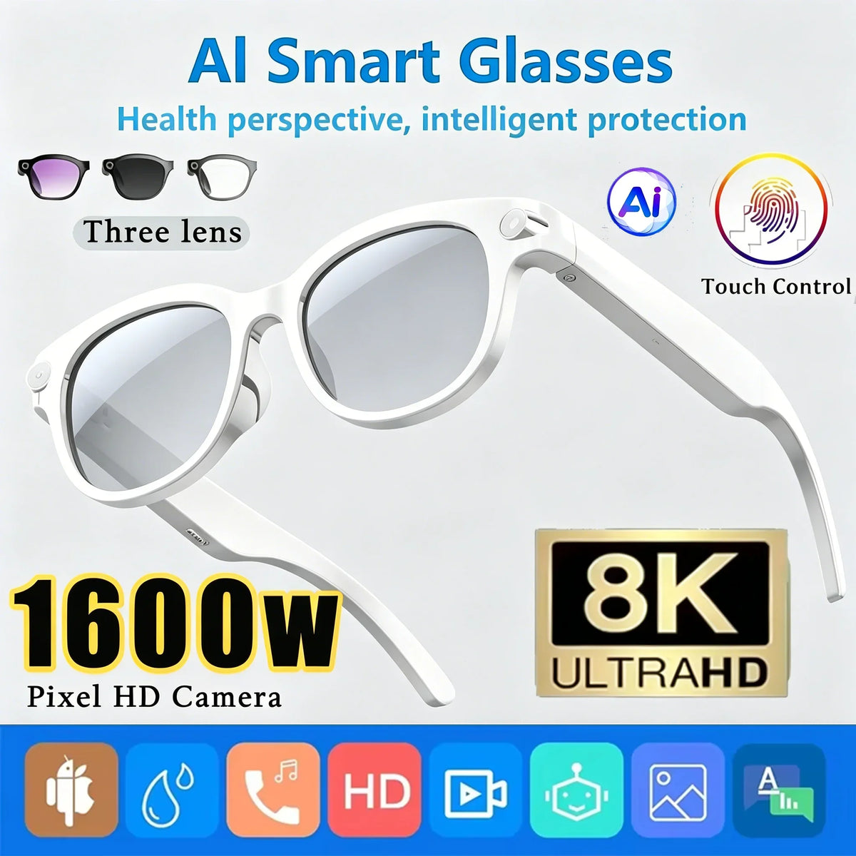 Lenovo 8K HD AI Smart Glasses Camera 1600WDual Real-time Translation Bluetooth Call Shoot Audio Video Music Play Sunglasses 2026