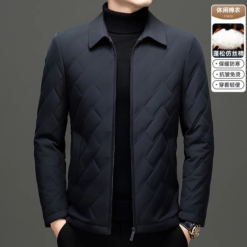Business Casual Autumn Winter Middle-aged Men's Lightweight Cotton Jacket Turn-down Collar Cotton Coat Casual Jacket Dad's Outfi