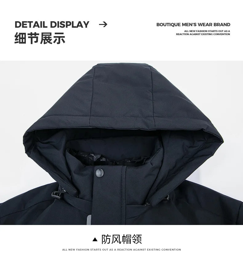 Winter New Fashion Men's Solid Color Casual Trendy Simple Basic Long Sleeve Hooded Quilted Coats Male Detachable Parkas Clothes