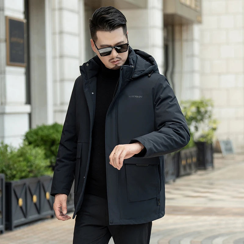 Casual Men's Warm Hooded White Duck Down Jackets 2026 Winter Oversized L-7XL Solid Windproof Puffer Coats Outwear Thicken Parkas