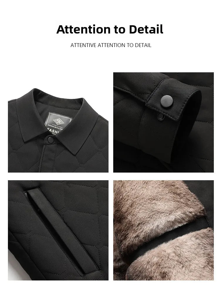 Thickened Flap Collar Duck Dad Winter Clothes Middle-aged And Elderly Cotton Jacket Autumn Winter Style Fleece Lined Warm Coat
