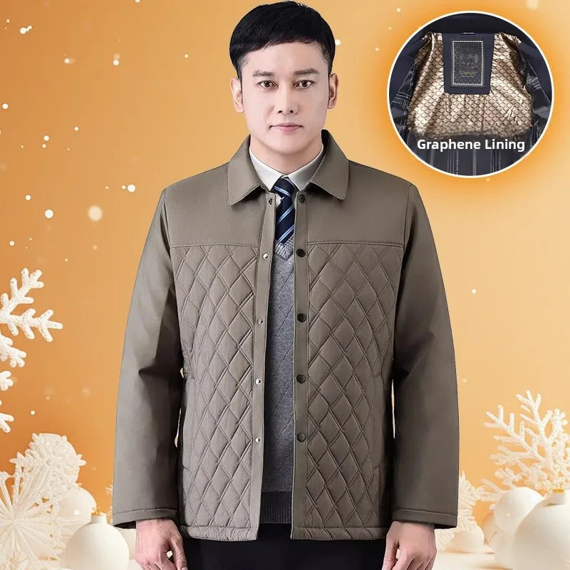 Thickened Cotton Jacket Winter Coat for Middle-Aged And Elderly Men Grandpa Style Stand Collar Thickened Polyester Fiber Coat