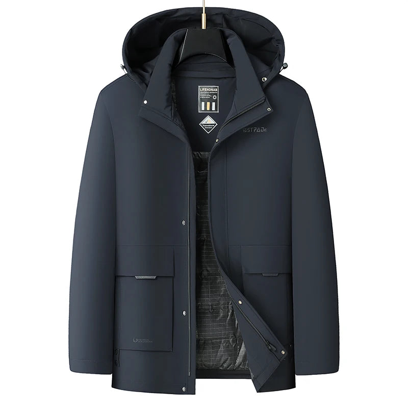 Casual Men's Warm Hooded White Duck Down Jackets 2026 Winter Oversized L-7XL Solid Windproof Puffer Coats Outwear Thicken Parkas