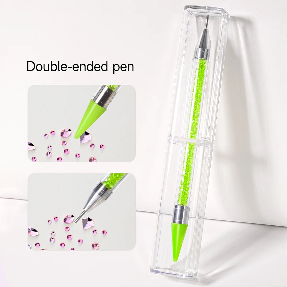Dual-Ended Rhinestone Picker Pen + Box Nail Art Dotting Point Drill Pen Crystal Handle Gem Jewelry Dot Painting Wax Pencil Tools