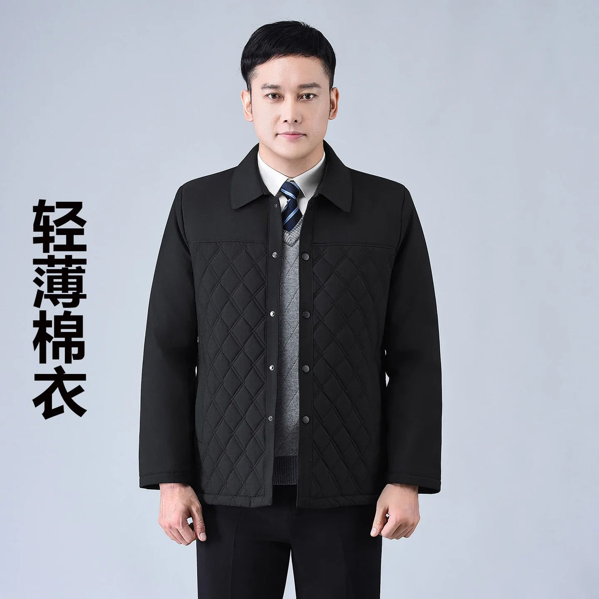 Thickened Cotton Jacket Winter Coat for Middle-Aged And Elderly Men Grandpa Style Stand Collar Thickened Polyester Fiber Coat